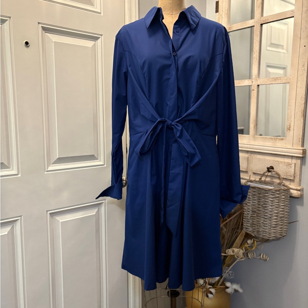 Chic Long Sleeve Blue Shirt Dress w/ belted waist Size XL
